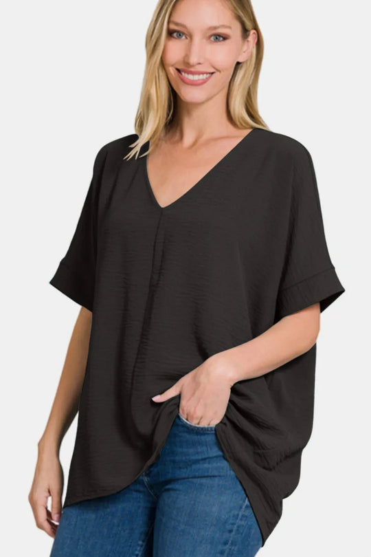 Zenana Full Size V - Neck Short Sleeve Top - Absolute Discounts