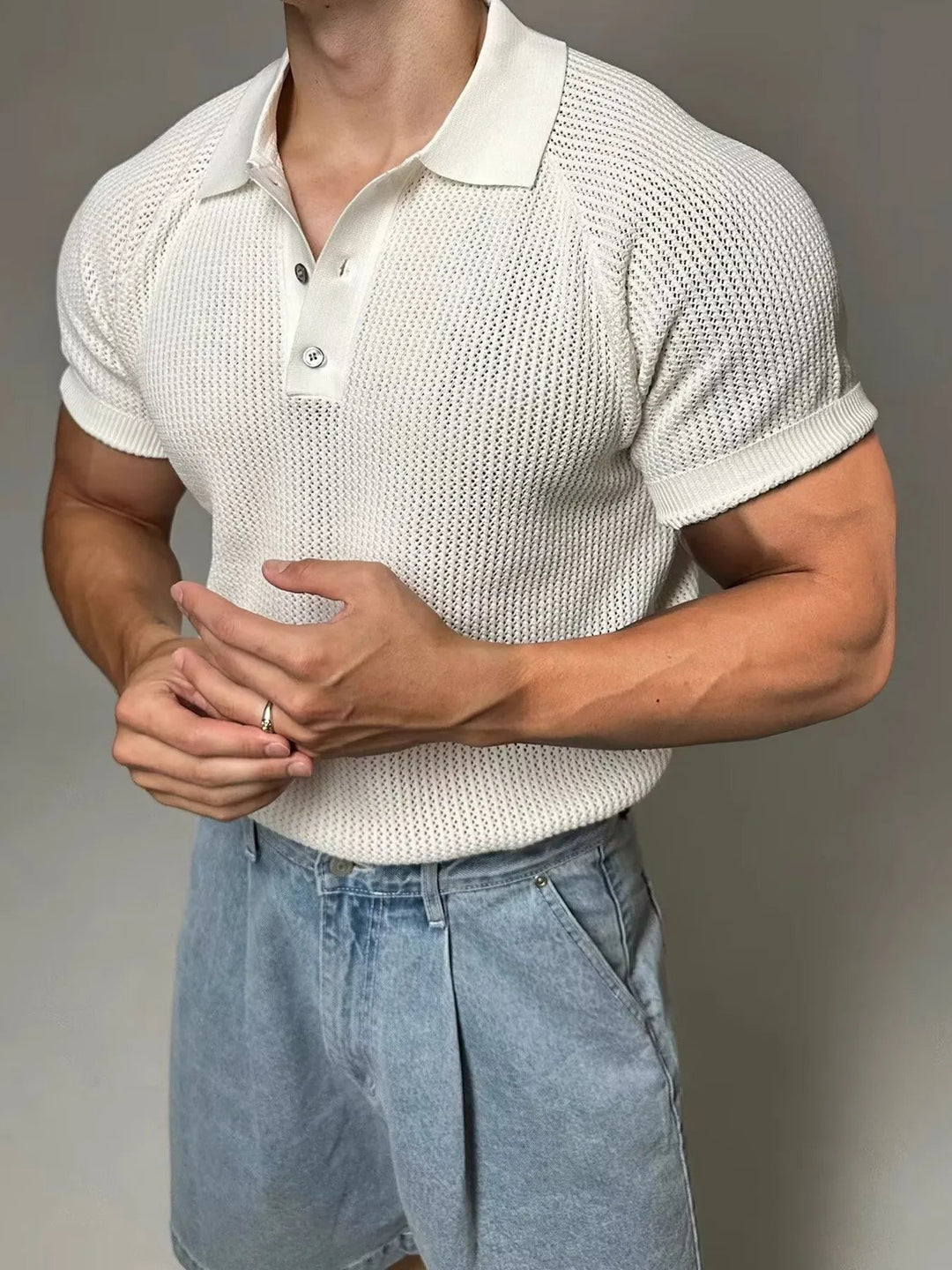 Men's Full Size Textured Knit Short Sleeve Polo Plus Size - Absolute Discounts