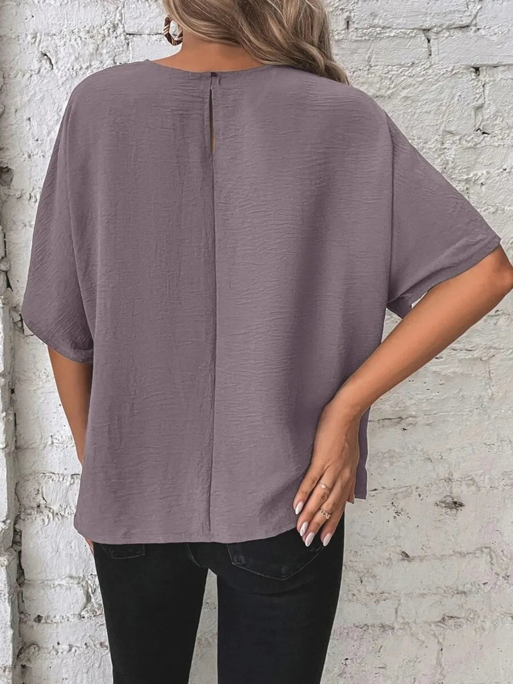 Knotted Round Neck Half Sleeve Blouse - Absolute Discounts