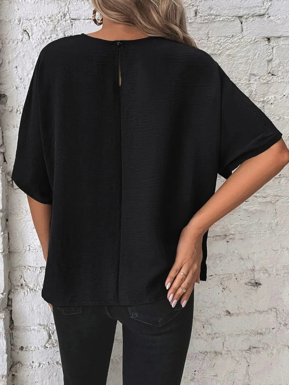 Knotted Round Neck Half Sleeve Blouse - Absolute Discounts