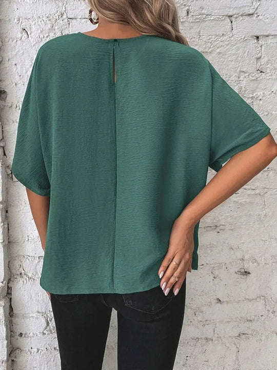 Knotted Round Neck Half Sleeve Blouse - Absolute Discounts