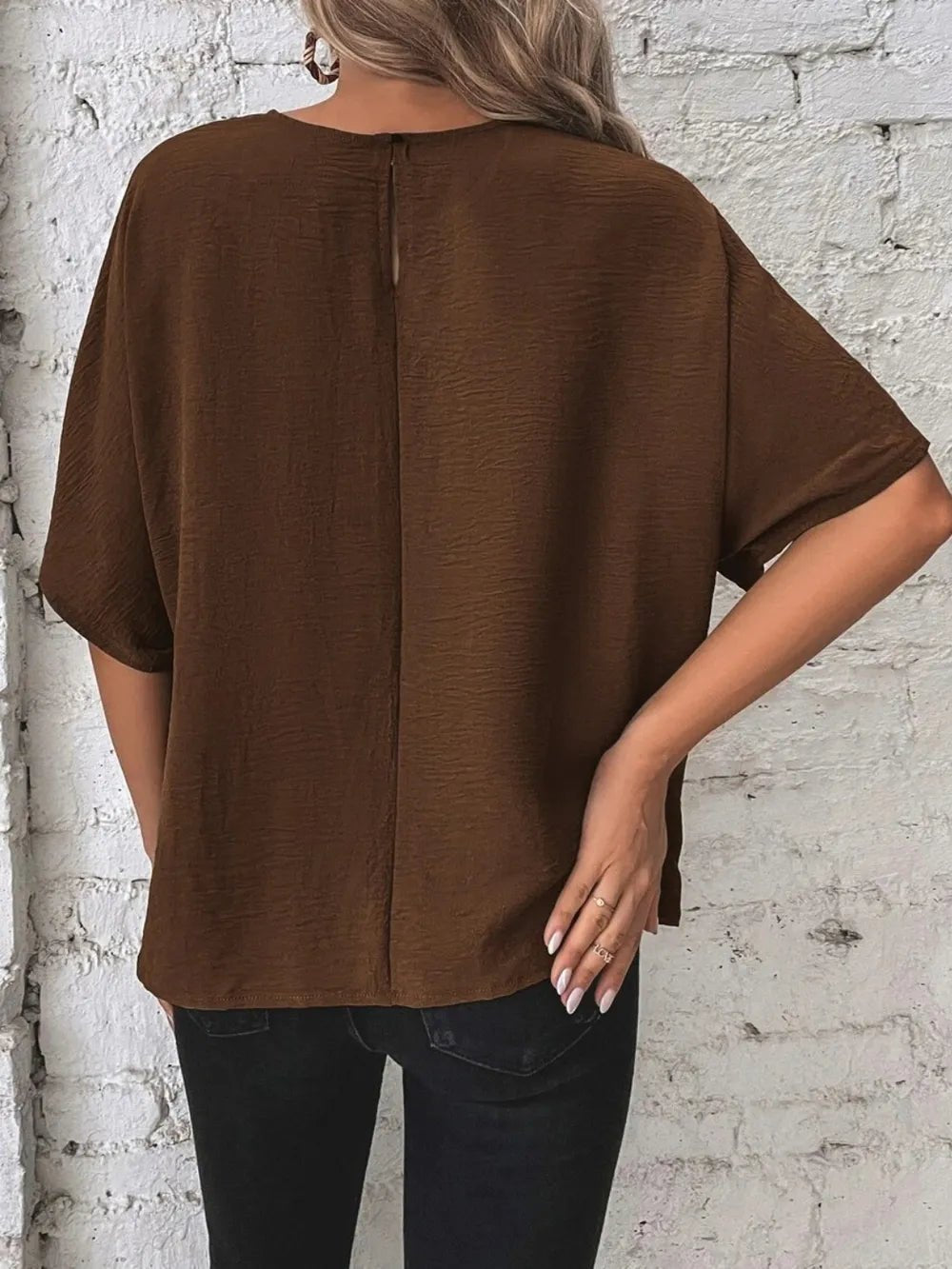 Knotted Round Neck Half Sleeve Blouse - Absolute Discounts