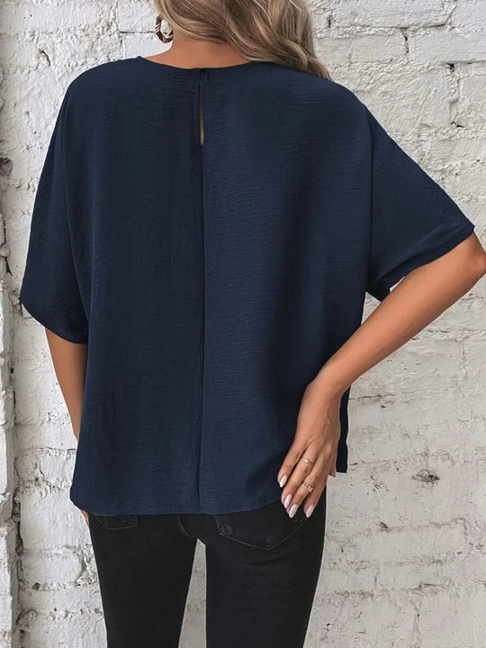 Knotted Round Neck Half Sleeve Blouse - Absolute Discounts