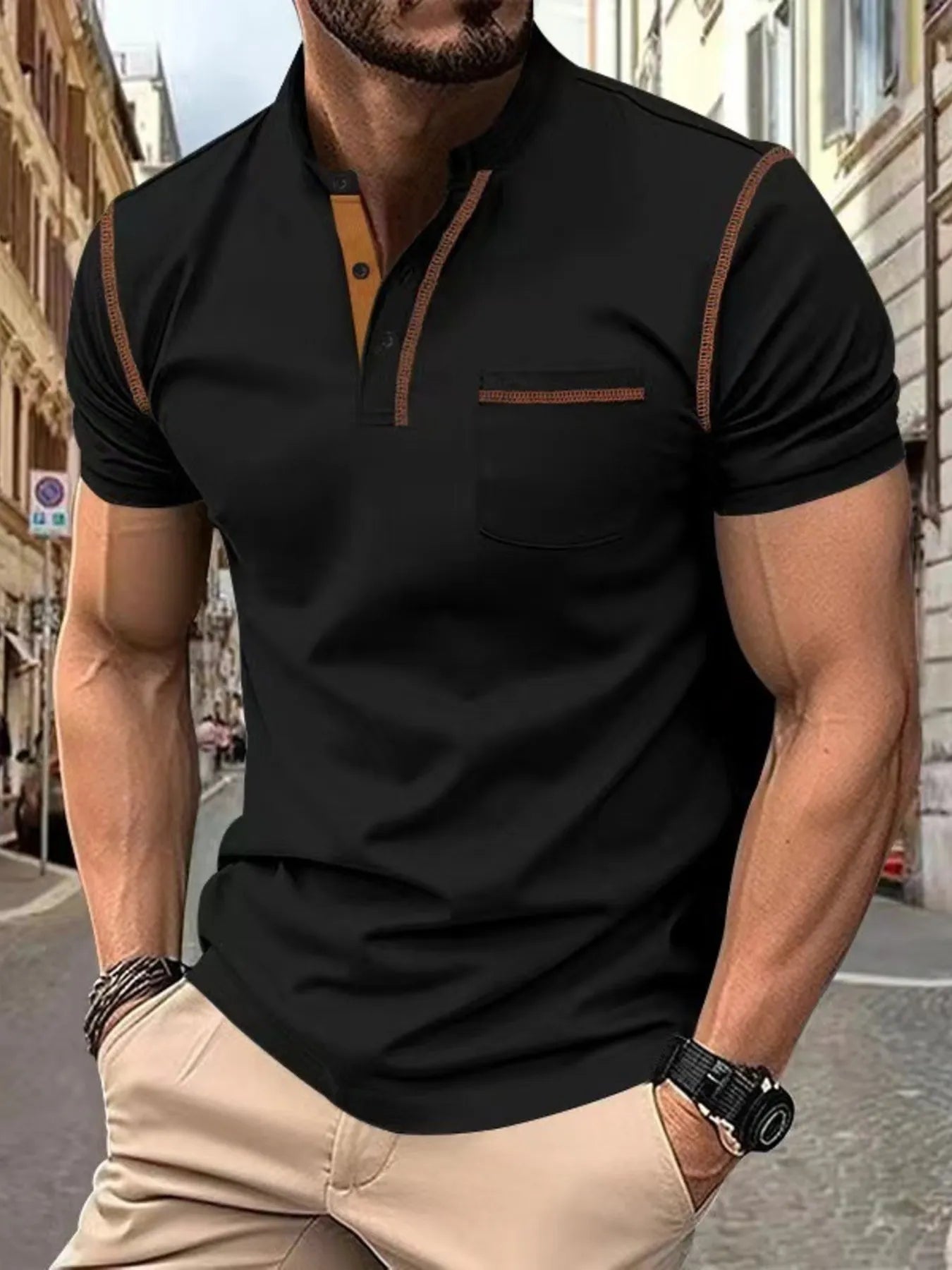 Men's Plus Size Button Detail Short Sleeve Polo - Absolute Discounts