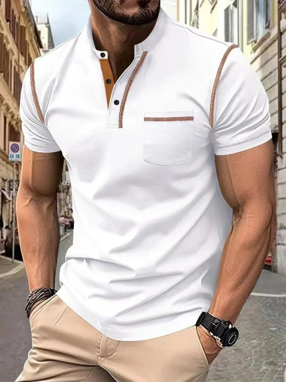 Men's Plus Size Button Detail Short Sleeve Polo - Absolute Discounts