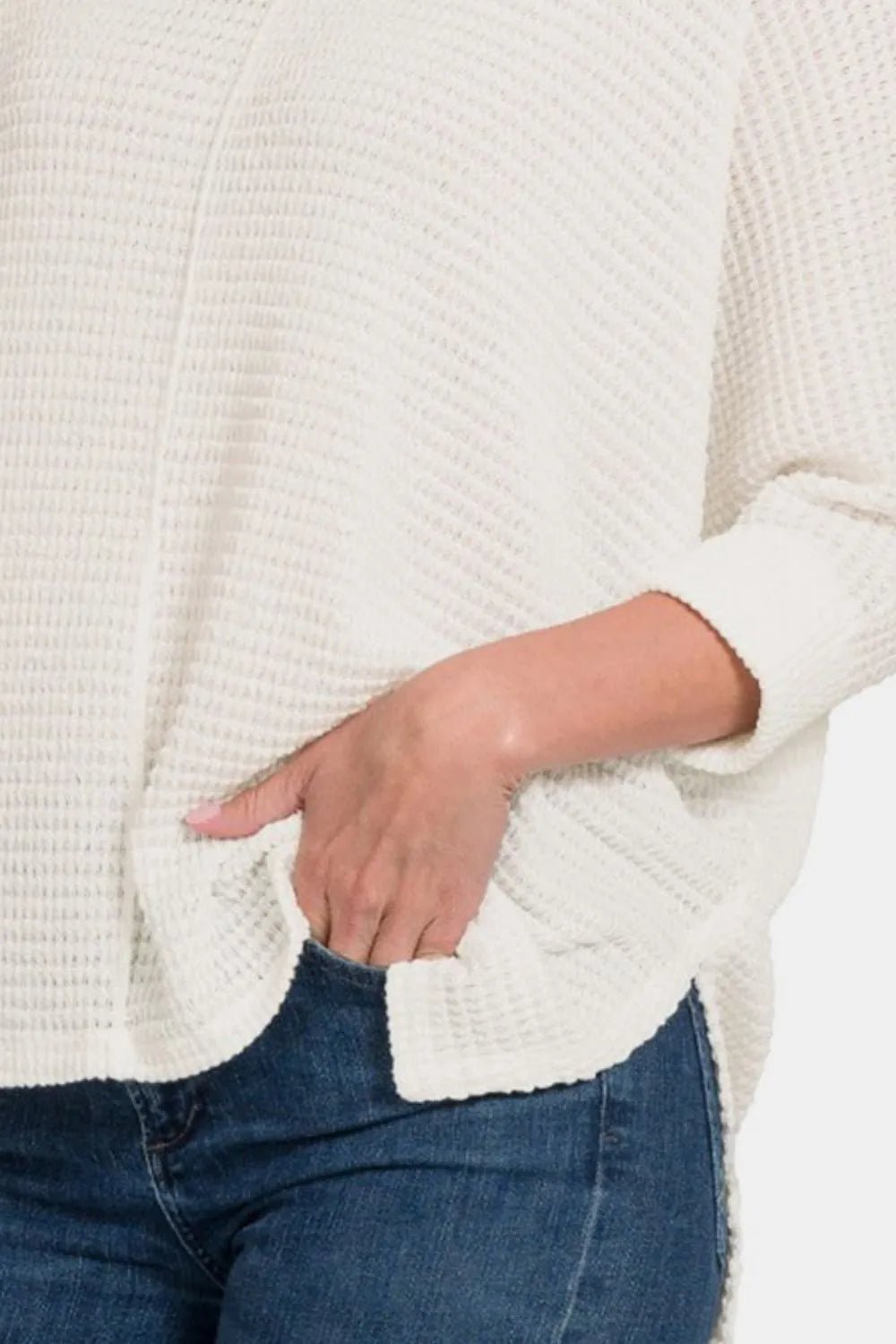 Zenana Full Size Round Neck High - Low Slit Knit Top - Absolute Discounts