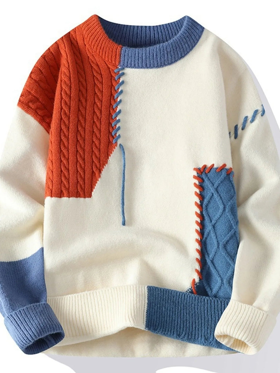 Men's Plus Size Color Block Cable Knit Sweater - Absolute Discounts