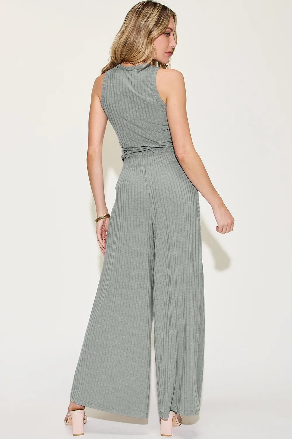 Basic Bae Full Size Ribbed Tank and Wide Leg Pants Set - Absolute Discounts
