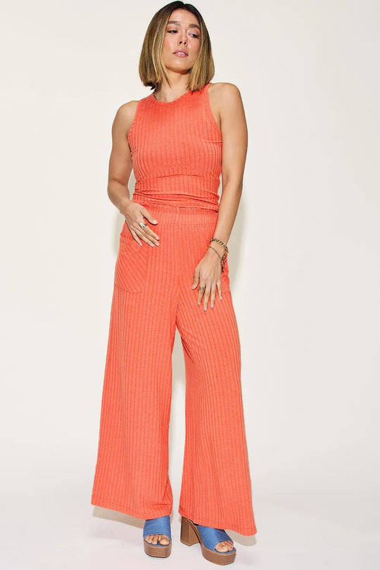Basic Bae Full Size Ribbed Tank and Wide Leg Pants Set - Absolute Discounts