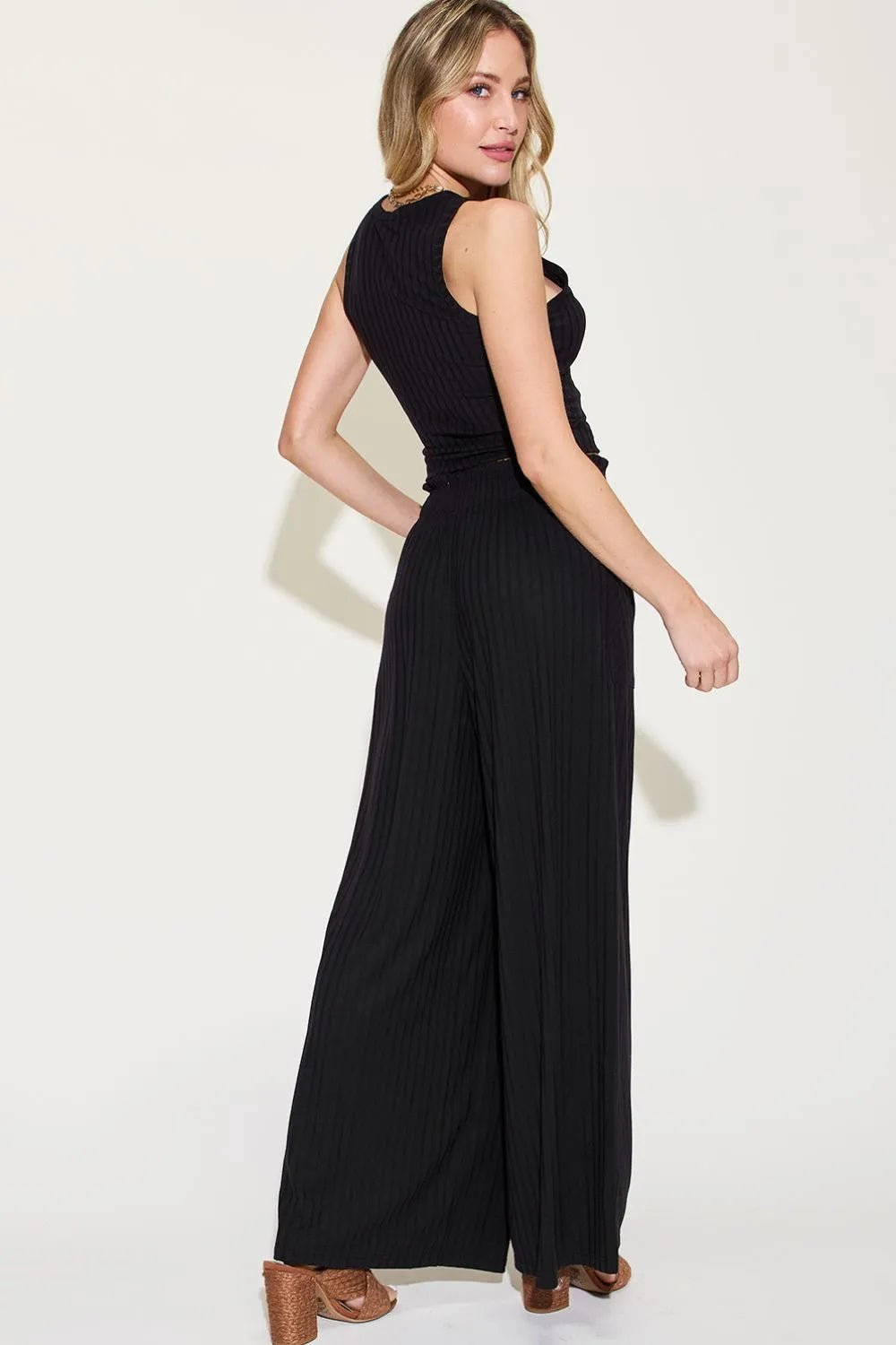 Basic Bae Full Size Ribbed Tank and Wide Leg Pants Set - Absolute Discounts