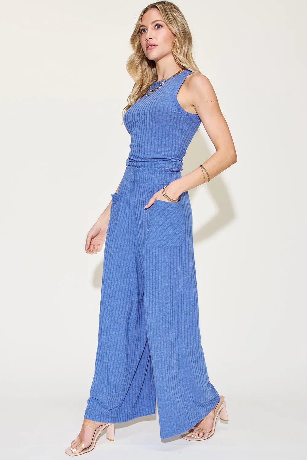 Basic Bae Full Size Ribbed Tank and Wide Leg Pants Set - Absolute Discounts