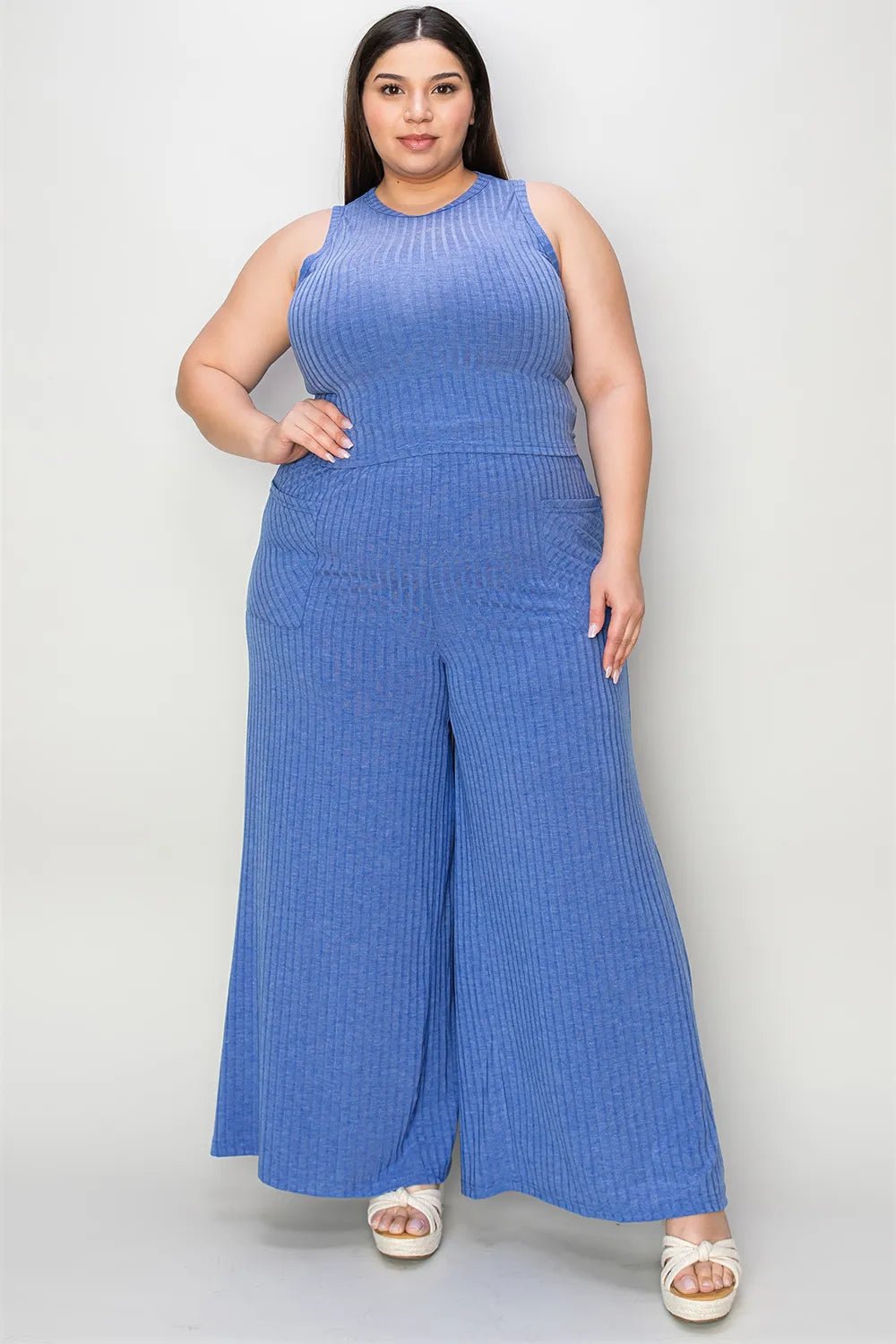 Basic Bae Full Size Ribbed Tank and Wide Leg Pants Set - Absolute Discounts