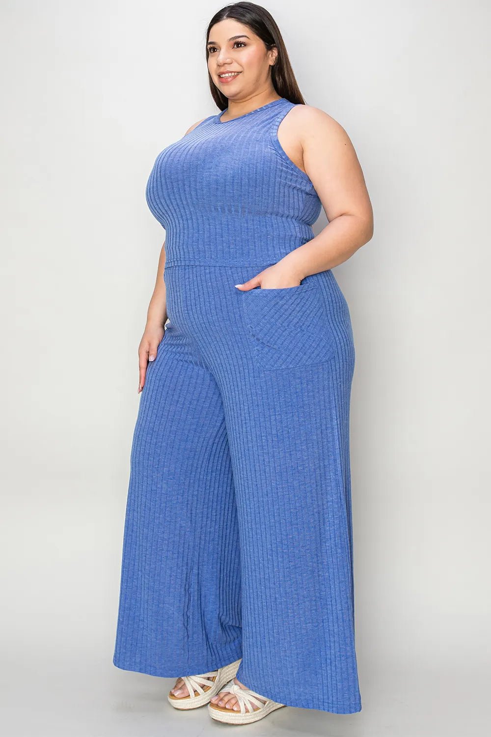 Basic Bae Full Size Ribbed Tank and Wide Leg Pants Set - Absolute Discounts