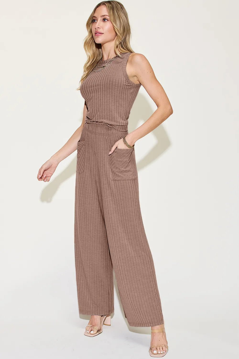 Basic Bae Full Size Ribbed Tank and Wide Leg Pants Set - Absolute Discounts