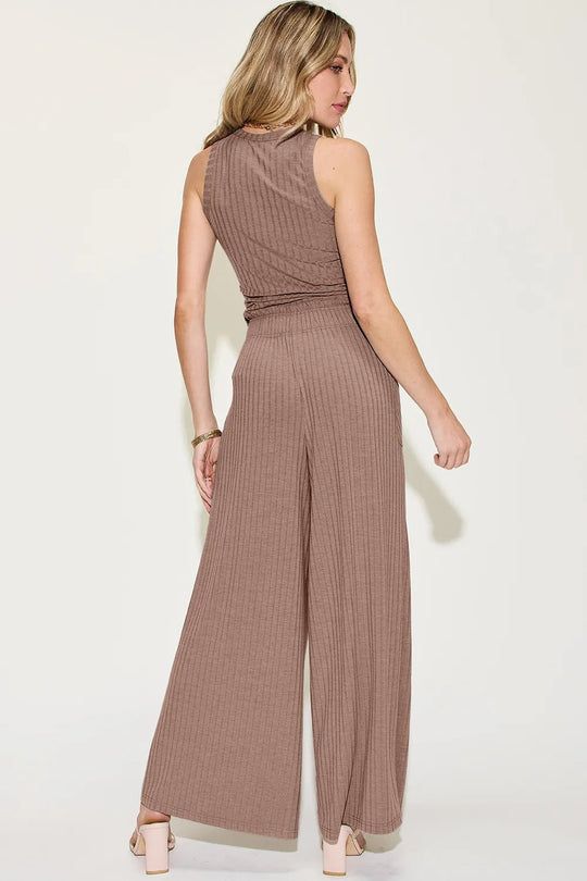 Basic Bae Full Size Ribbed Tank and Wide Leg Pants Set - Absolute Discounts