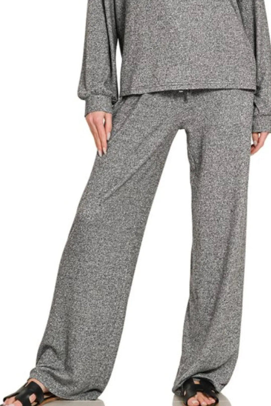 Zenana Soft Melange Hacci Long Slv Tee & Pants Set - Absolute Discounts