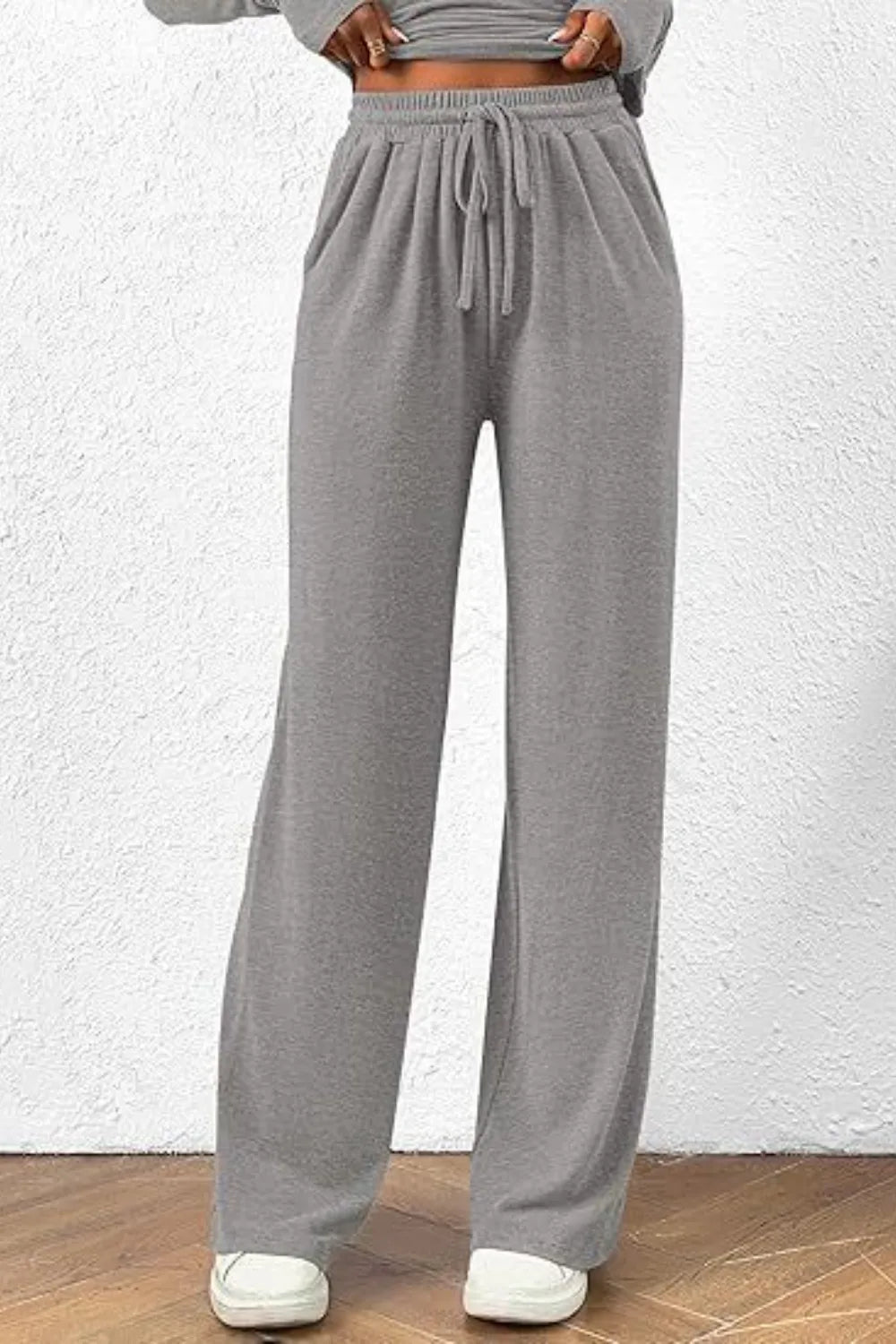 Round Neck Long Sleeve Top and Pants Set - Absolute Discounts