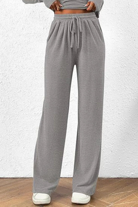 Round Neck Long Sleeve Top and Pants Set - Absolute Discounts