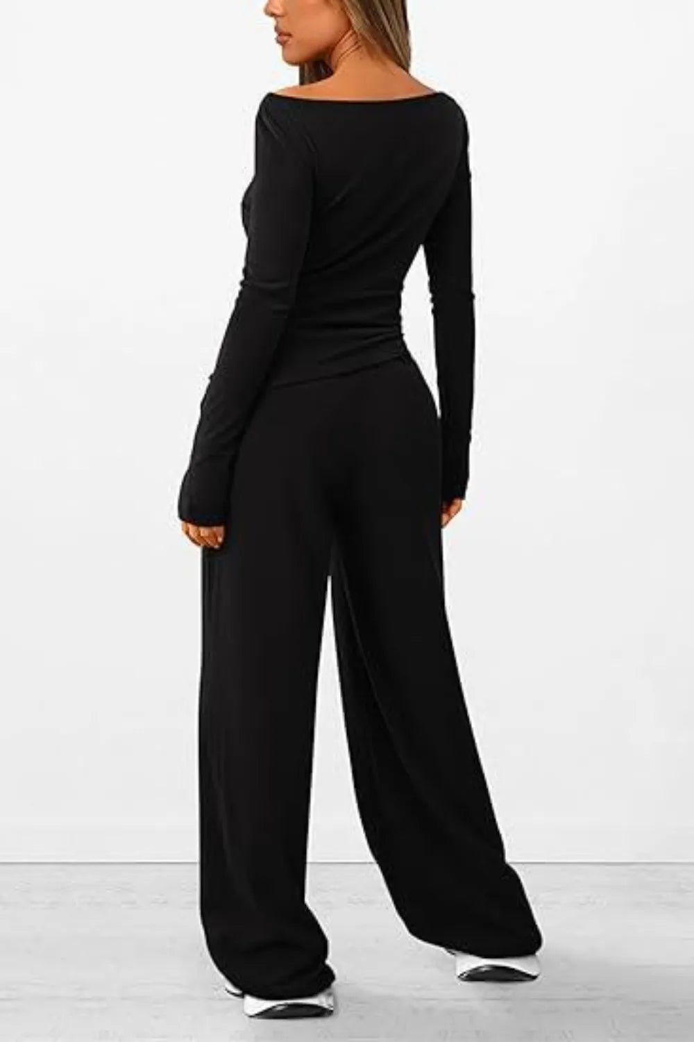 Round Neck Long Sleeve Top and Pants Set - Absolute Discounts