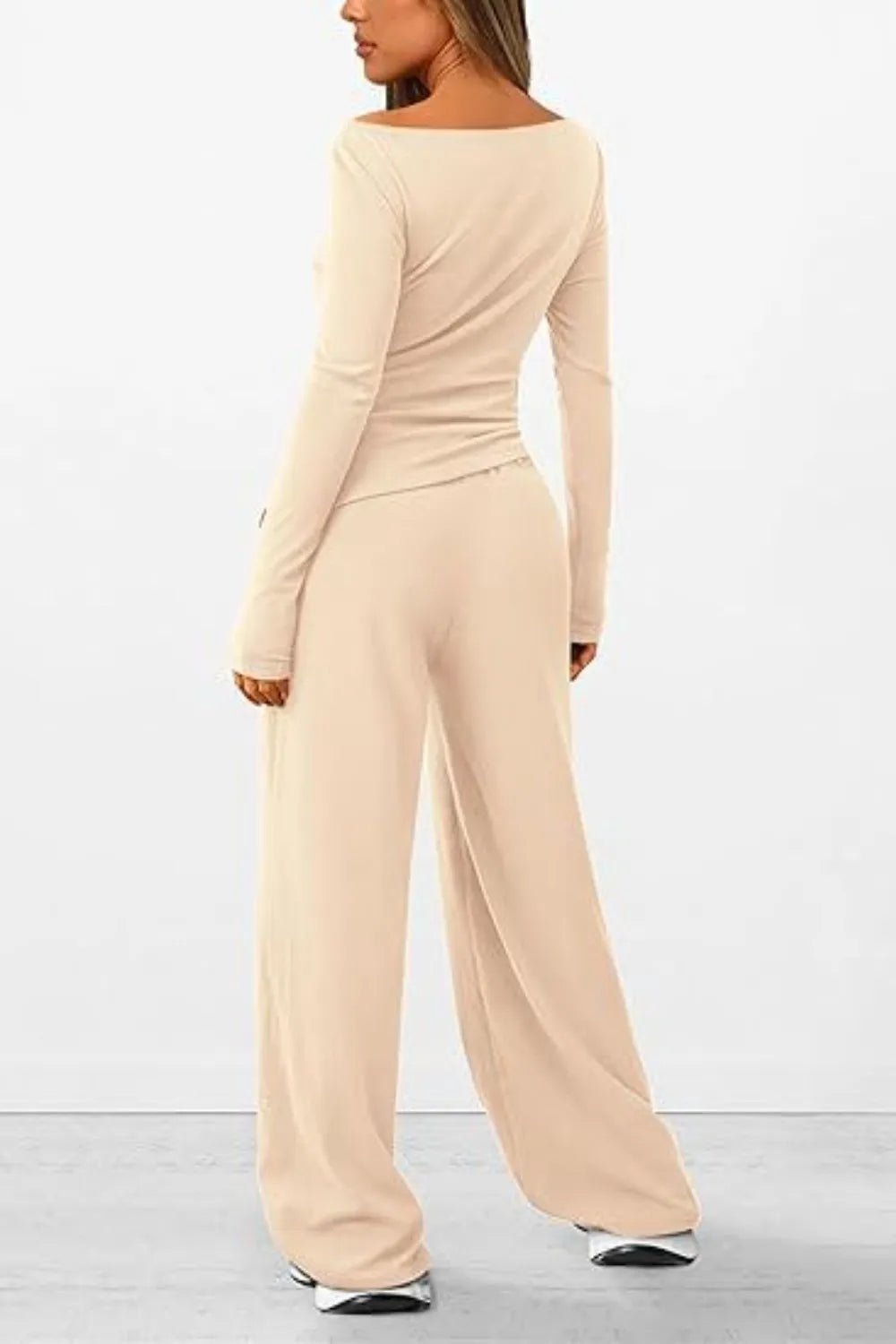 Round Neck Long Sleeve Top and Pants Set - Absolute Discounts