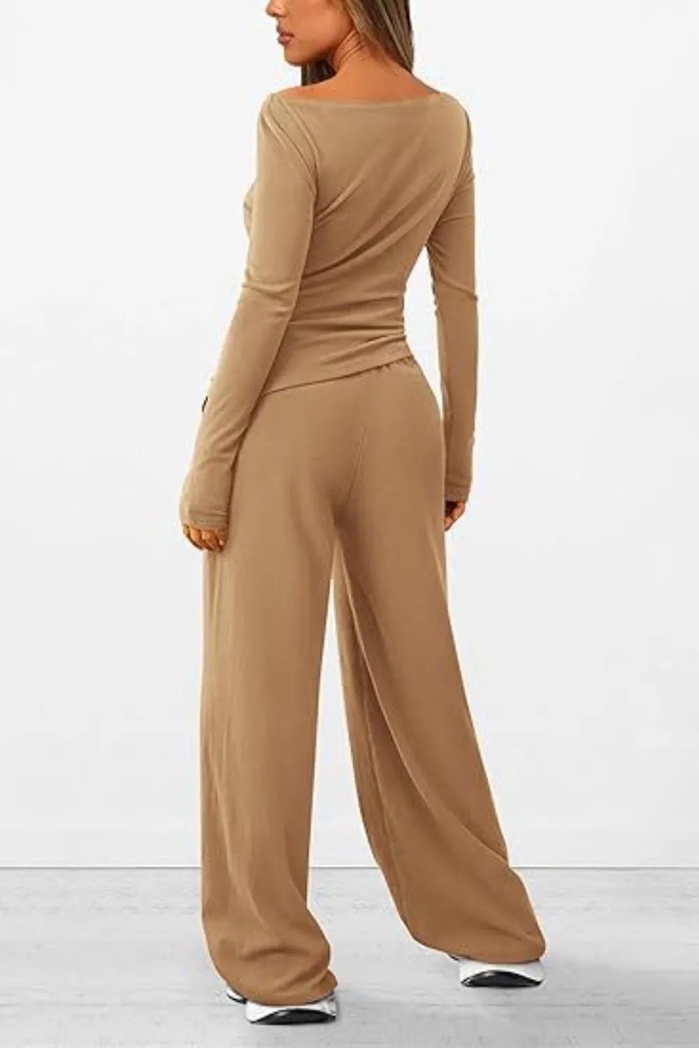 Round Neck Long Sleeve Top and Pants Set - Absolute Discounts
