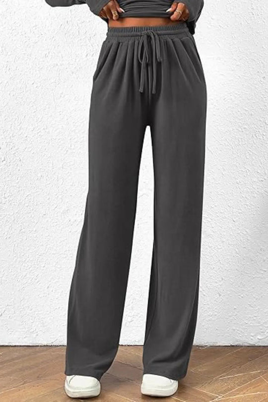 Round Neck Long Sleeve Top and Pants Set - Absolute Discounts