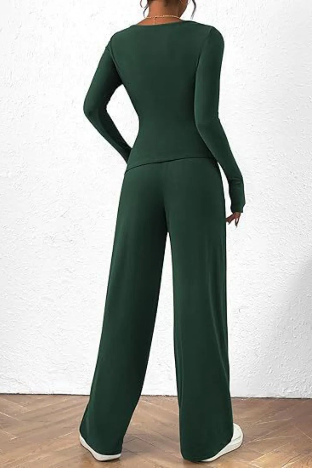 Round Neck Long Sleeve Top and Pants Set - Absolute Discounts
