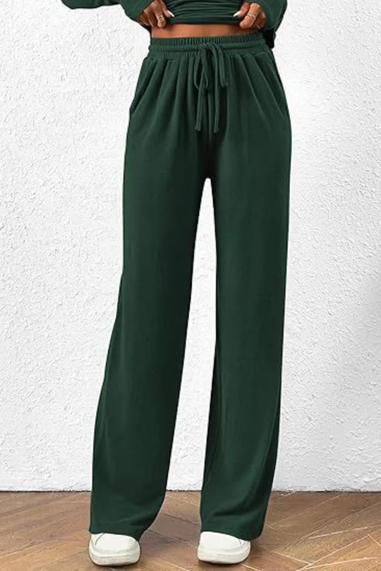 Round Neck Long Sleeve Top and Pants Set - Absolute Discounts