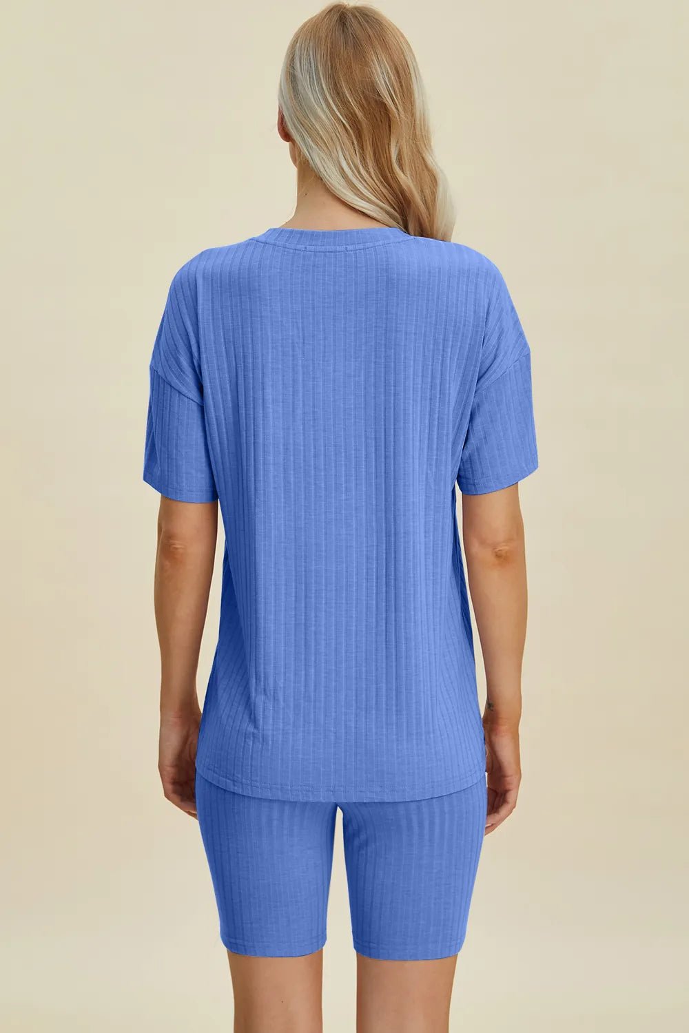 Basic Bae Full Size Ribbed V - Neck Short Sleeve Top and Shorts Set - Absolute Discounts