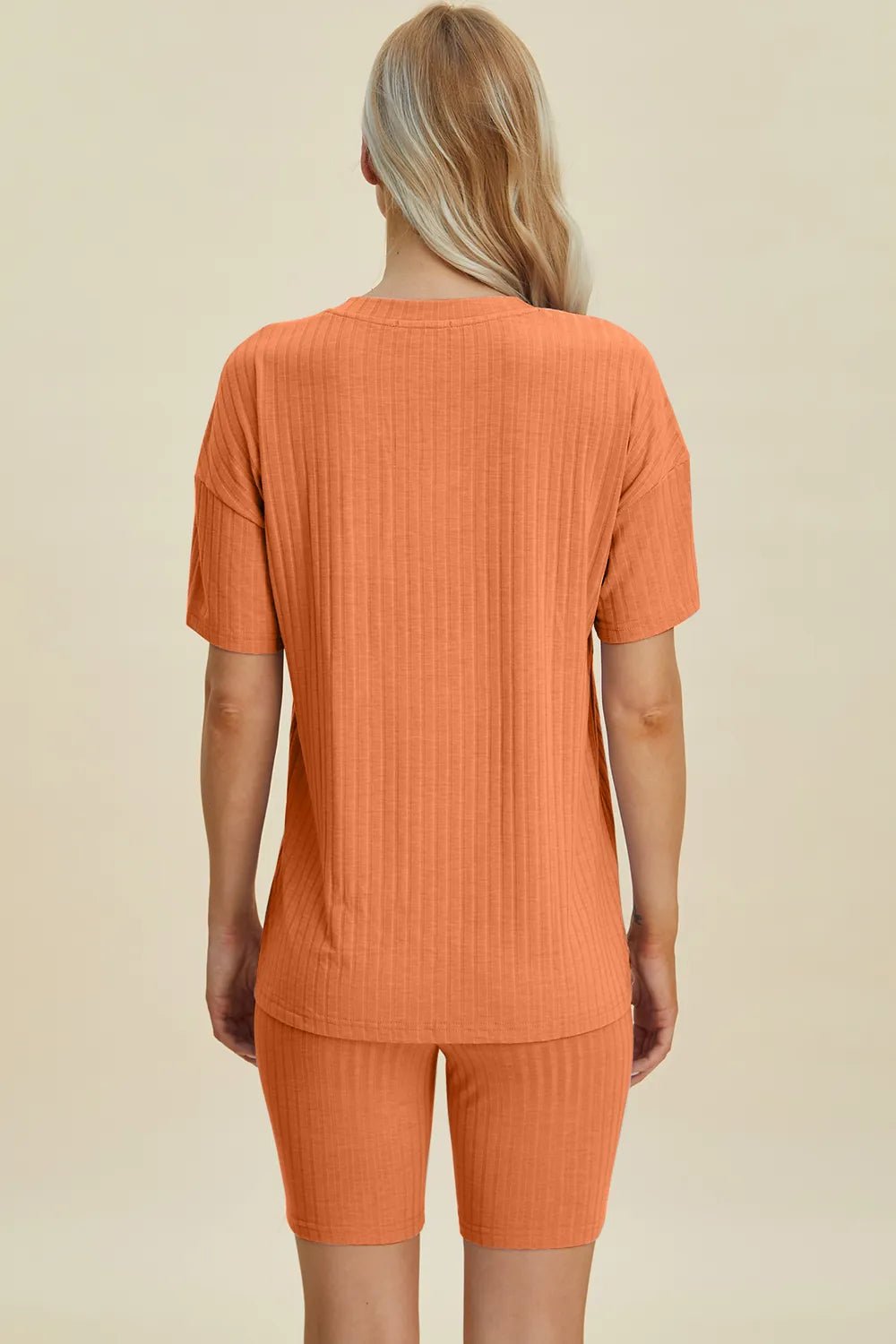 Basic Bae Full Size Ribbed V - Neck Short Sleeve Top and Shorts Set - Absolute Discounts