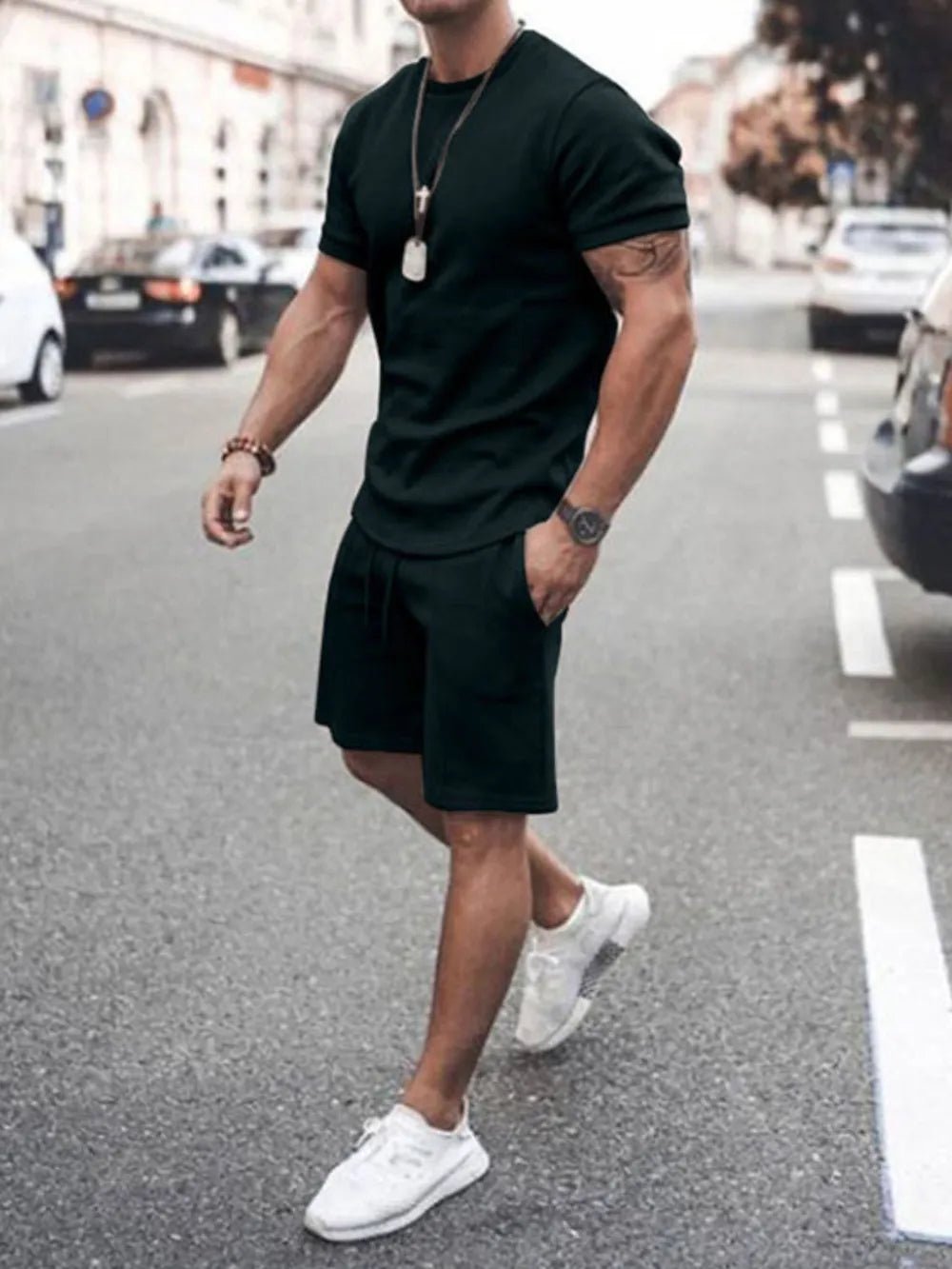 Men's Plus Size Round Neck Short Sleeve Top and Shorts Set - Absolute Discounts