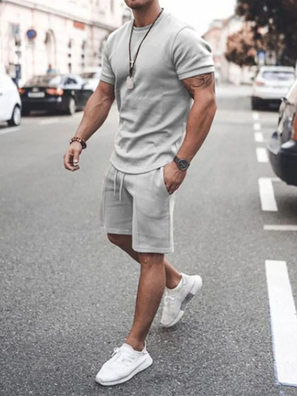 Men's Plus Size Round Neck Short Sleeve Top and Shorts Set - Absolute Discounts