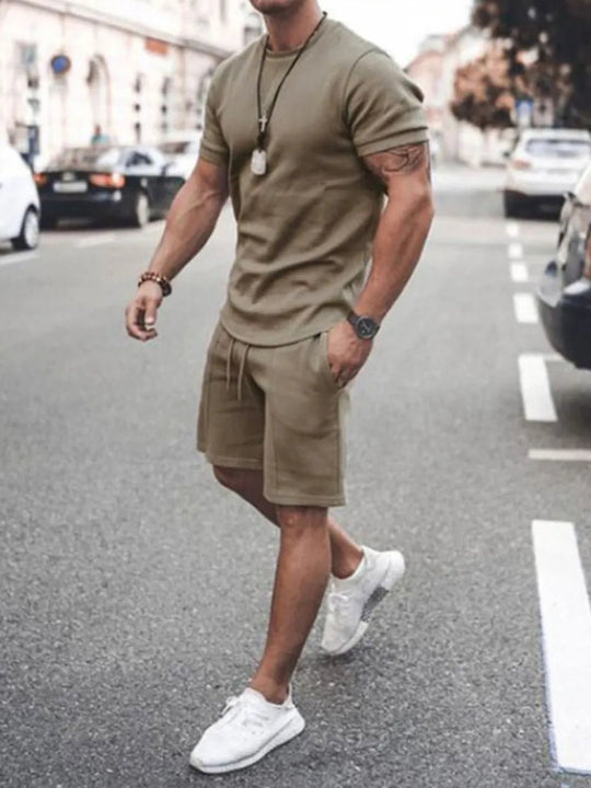 Men's Plus Size Round Neck Short Sleeve Top and Shorts Set - Absolute Discounts