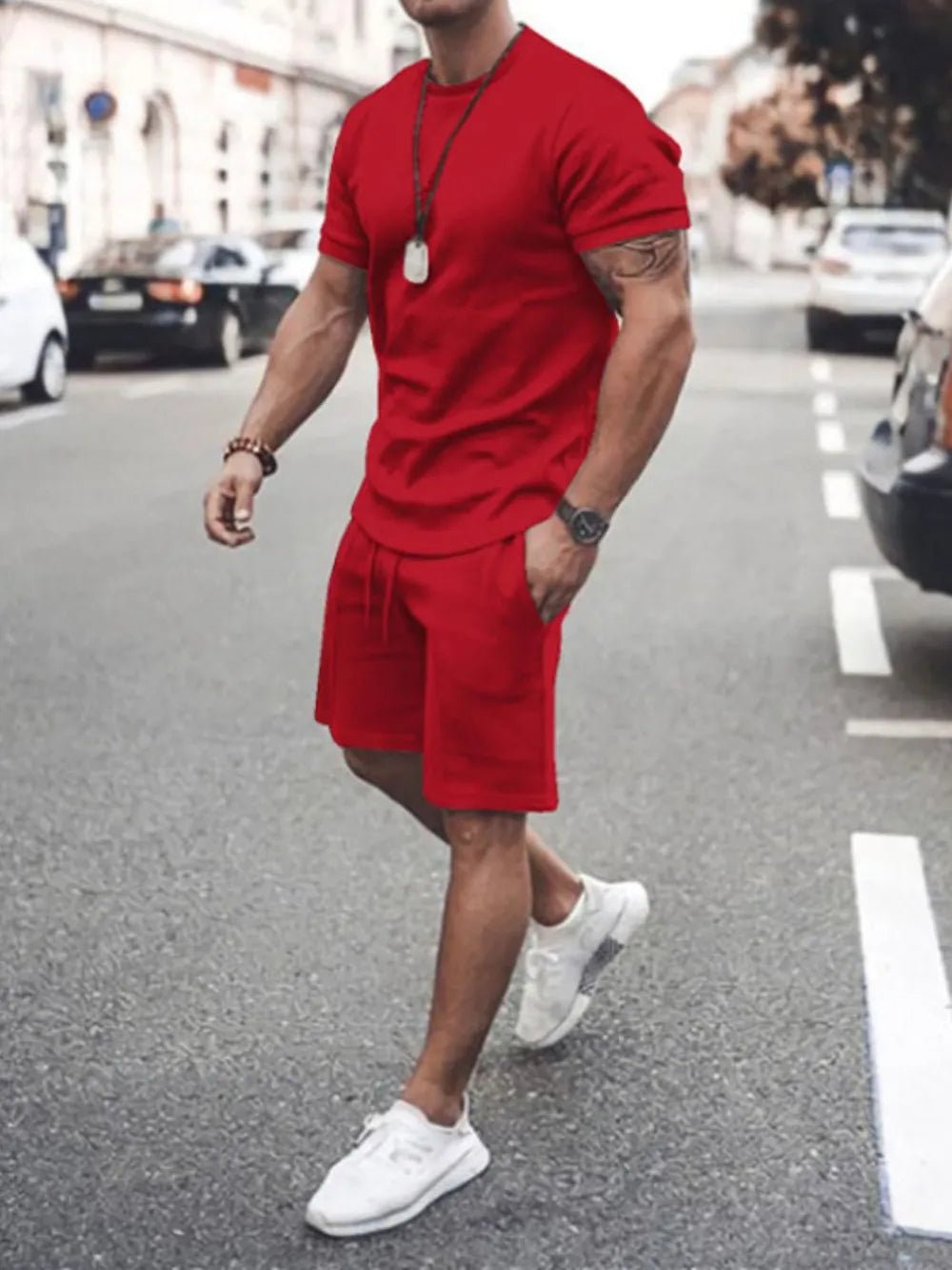 Men's Plus Size Round Neck Short Sleeve Top and Shorts Set - Absolute Discounts