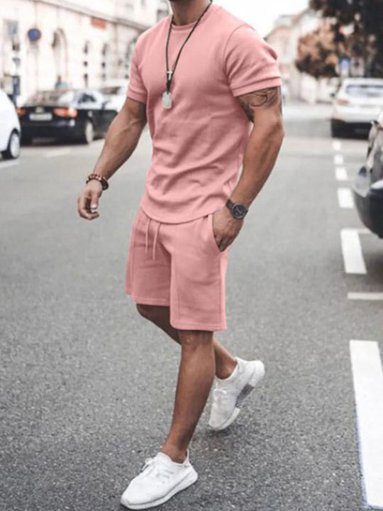 Men's Plus Size Round Neck Short Sleeve Top and Shorts Set - Absolute Discounts