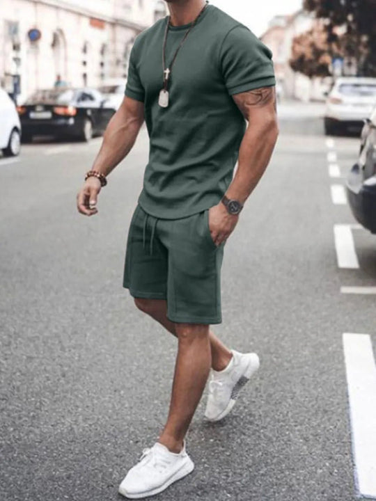 Men's Plus Size Round Neck Short Sleeve Top and Shorts Set - Absolute Discounts