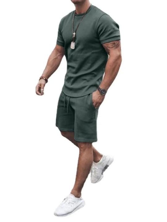 Men's Plus Size Round Neck Short Sleeve Top and Shorts Set - Absolute Discounts