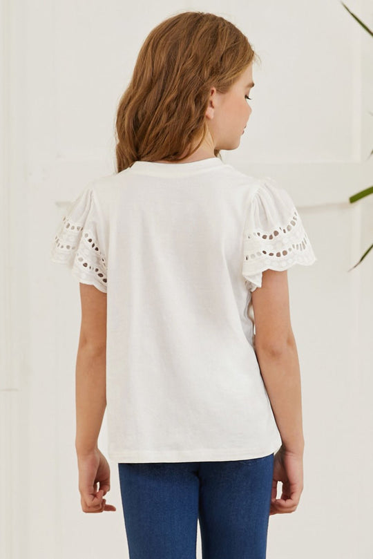 Round Neck Flutter Sleeve T-Shirt - Absolute Discounts