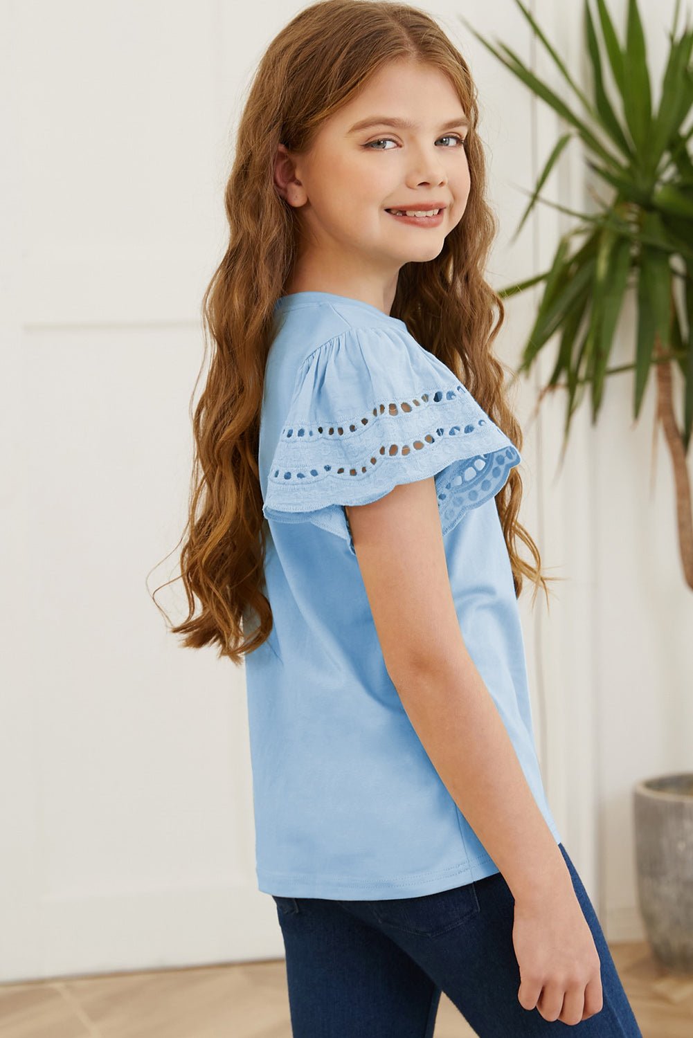 Round Neck Flutter Sleeve T-Shirt - Absolute Discounts