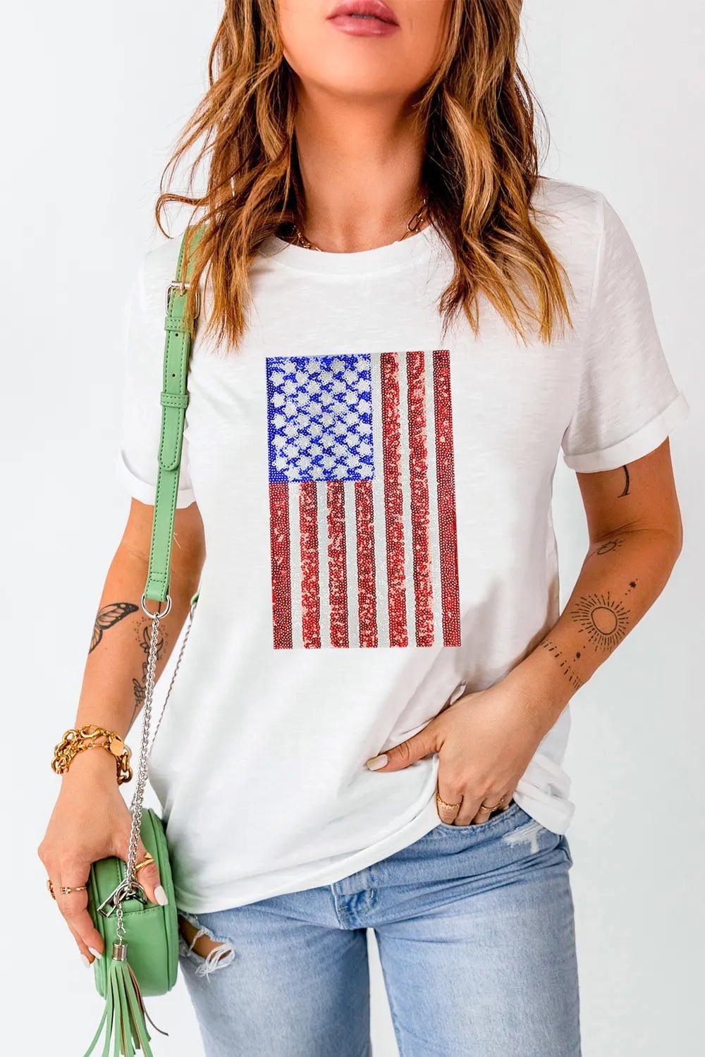 US Flag Round Neck Short Sleeve T-Shirt - Absolute Discounts