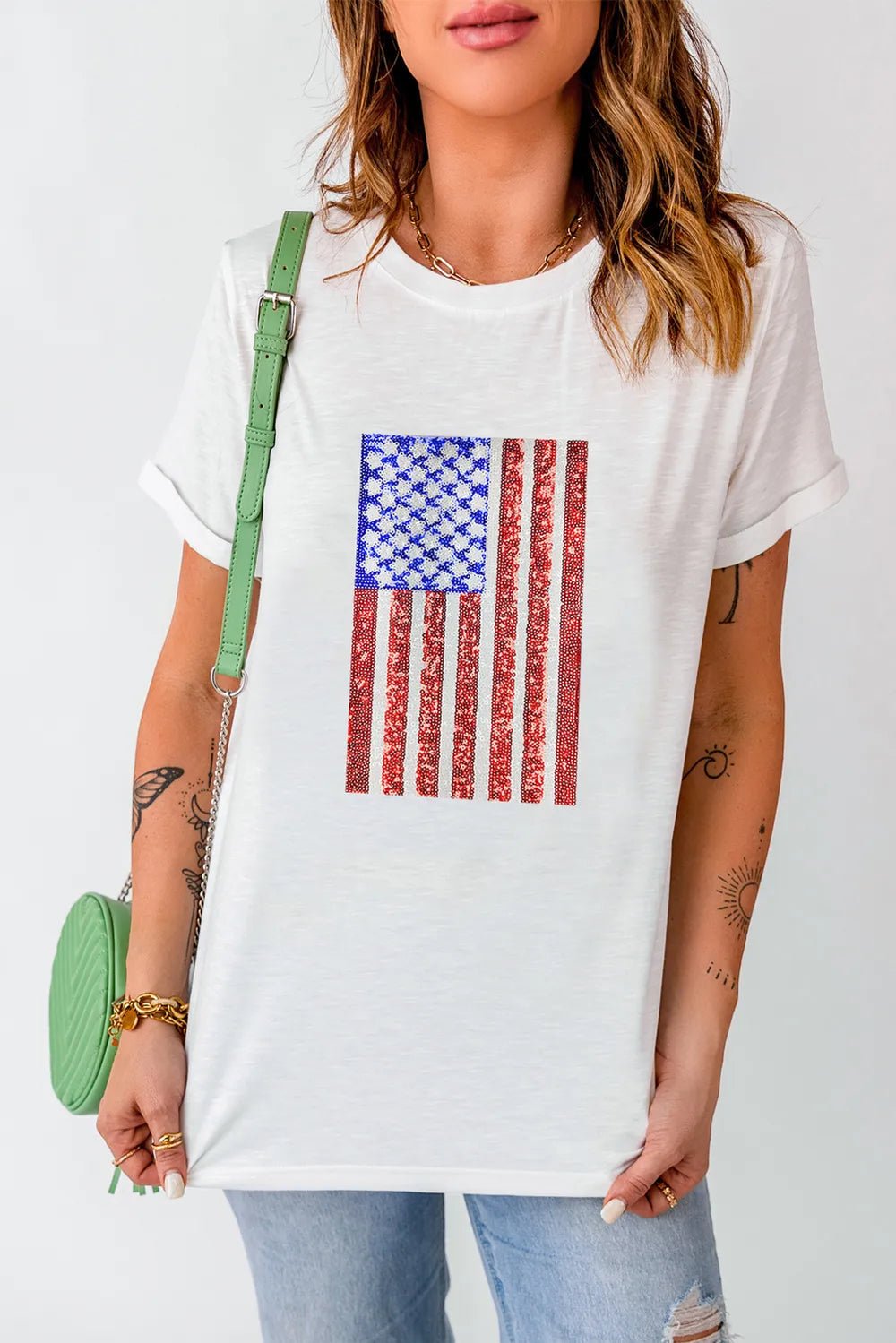 US Flag Round Neck Short Sleeve T-Shirt - Absolute Discounts