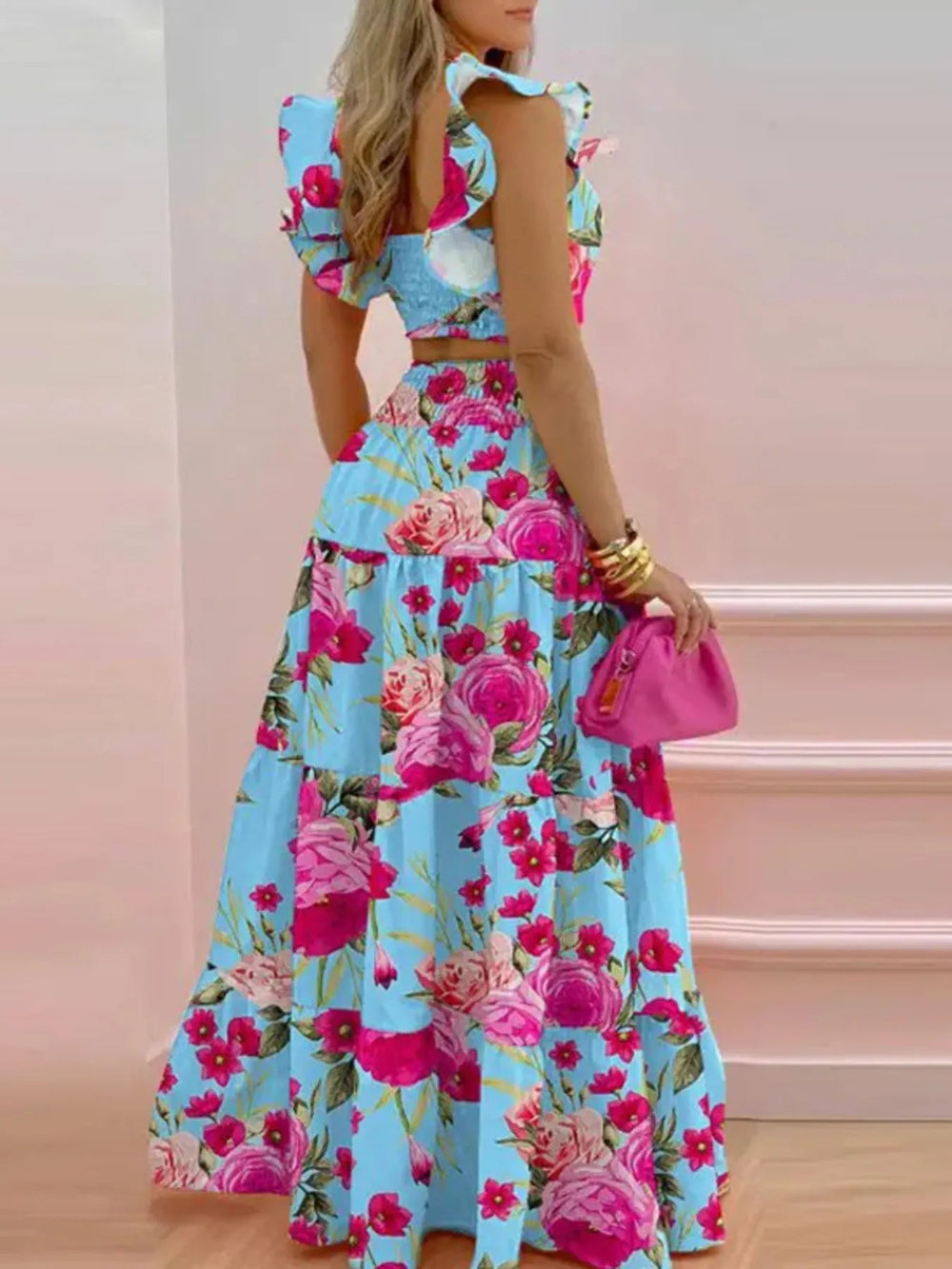 Full Size Ruffled Cami and Tiered Maxi Skirt Set Plus Size - Absolute Discounts