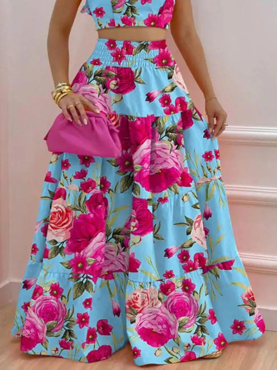 Full Size Ruffled Cami and Tiered Maxi Skirt Set Plus Size - Absolute Discounts