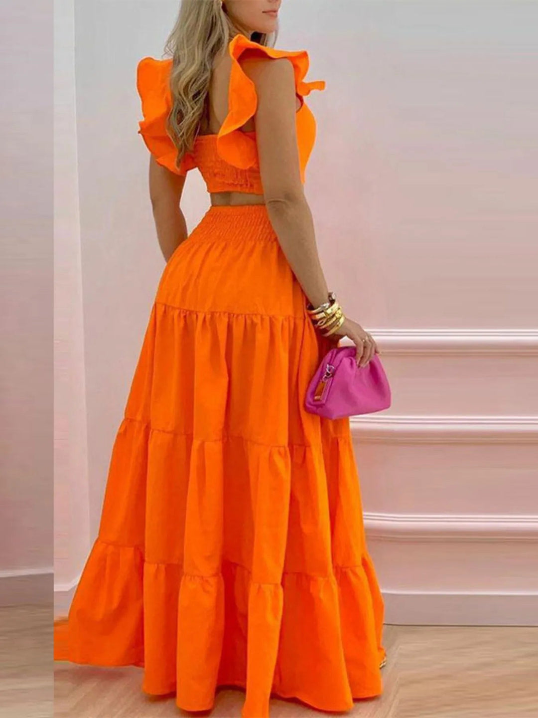Full Size Ruffled Cami and Tiered Maxi Skirt Set Plus Size - Absolute Discounts