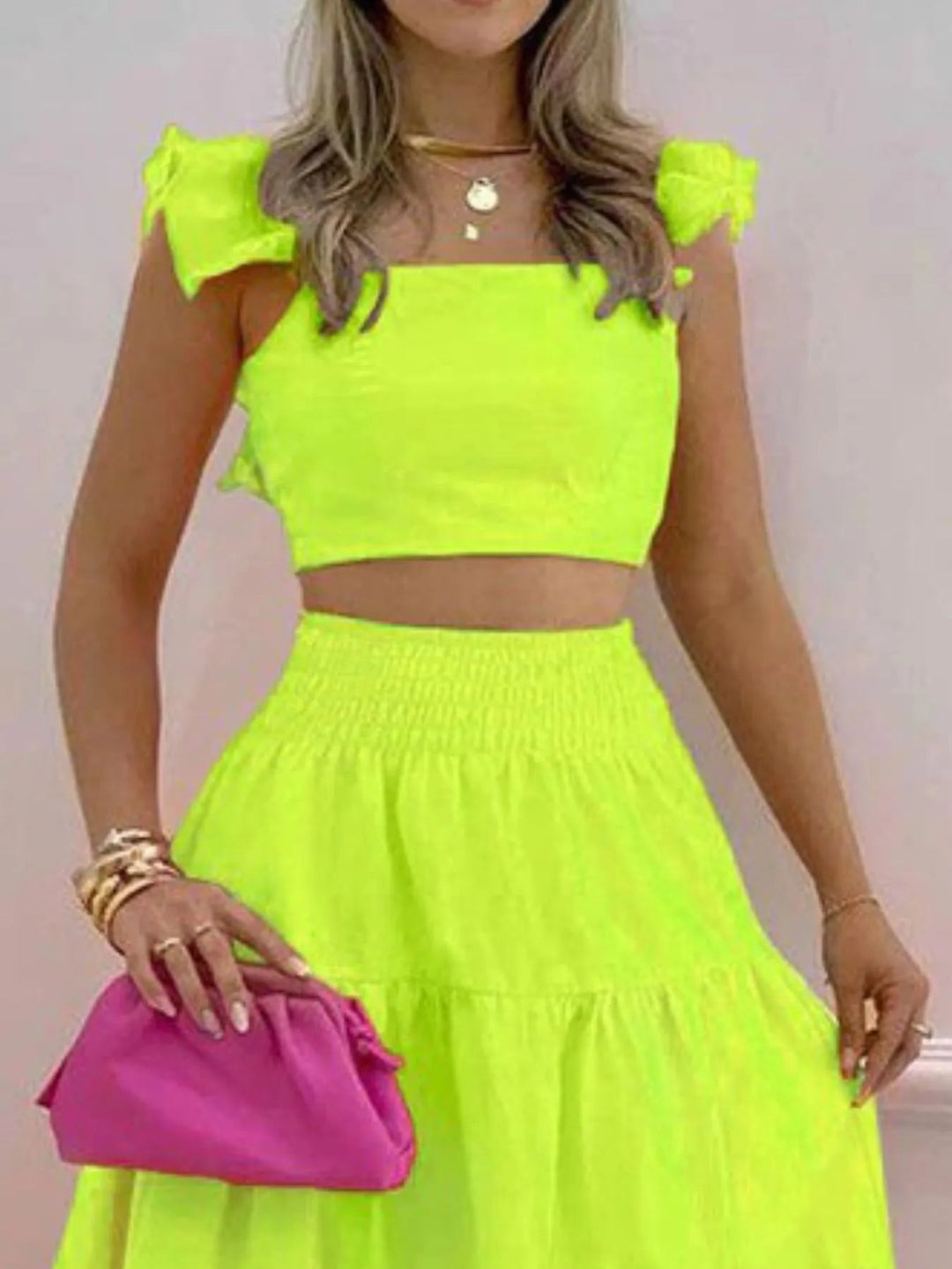 Full Size Ruffled Cami and Tiered Maxi Skirt Set Plus Size - Absolute Discounts