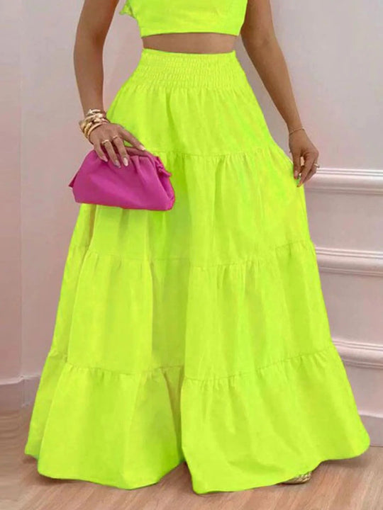 Full Size Ruffled Cami and Tiered Maxi Skirt Set Plus Size - Absolute Discounts