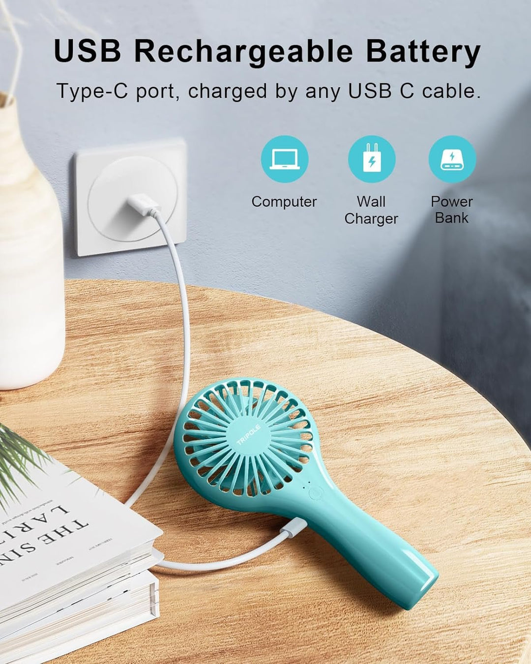 Tripole Mini Handheld Fan Battery Operated Small Personal Portable Fans Speed Adjustable USB Rechargeable Fans Cute Design Powerful Eyelash Fan for Stylish Kids Girls Women Men Indoor Outdoor Travel - Absolute Discounts
