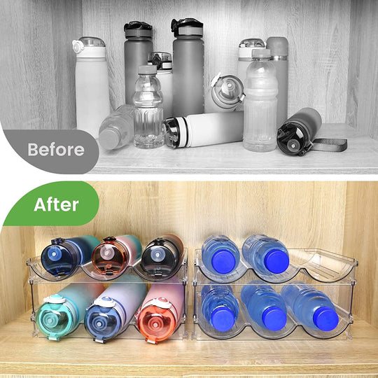 Water Bottle Organizer for Cabinet, Water Bottle Storage Organizer, 2 Packs Water Bottle Storage Rack, Water Bottle Holder for Cabinet, Stackable Water Bottle Storage Rack - Absolute Discounts