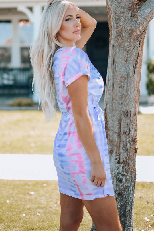 Women Tie - Dye Belted T-Shirt Dress - Absolute Discounts