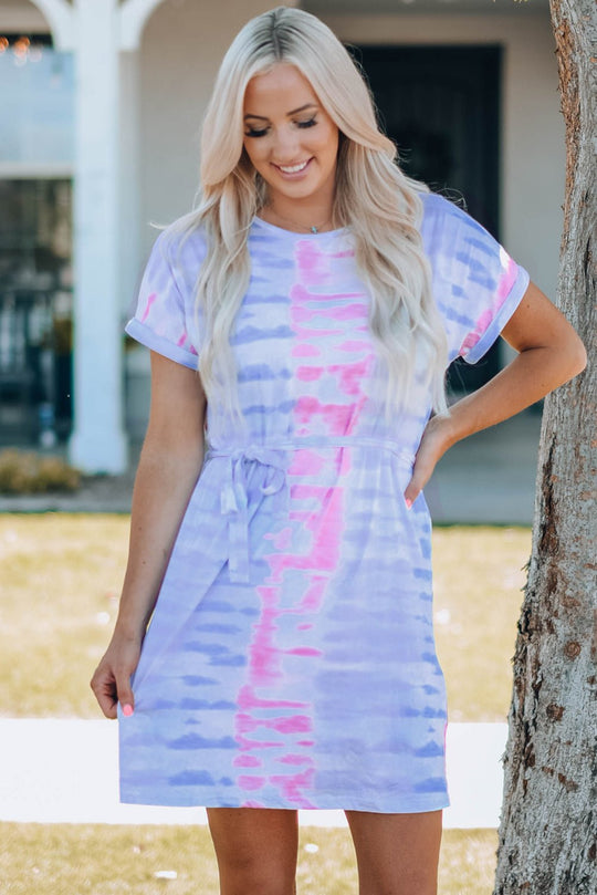 Women Tie - Dye Belted T-Shirt Dress - Absolute Discounts